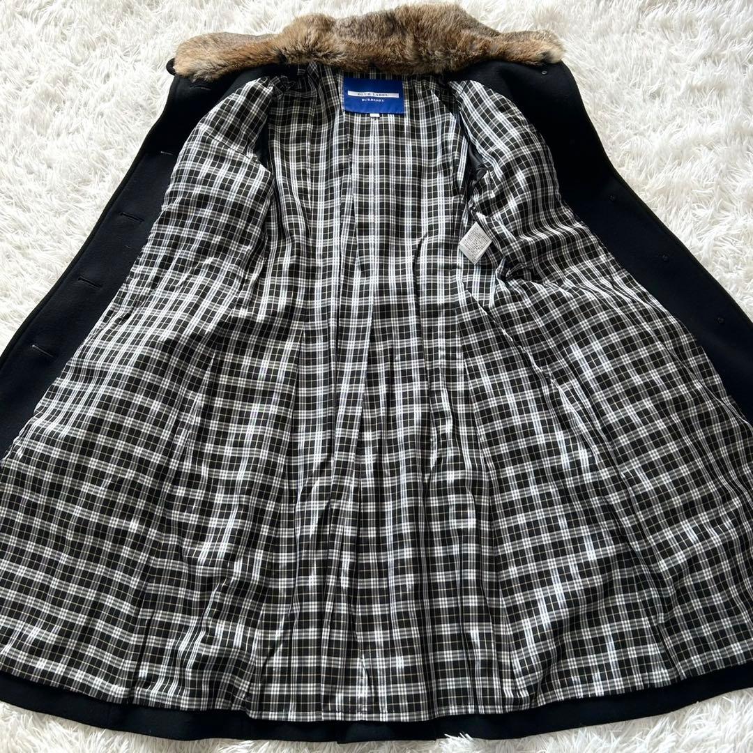 【極美品】バーバリーブルーレーベル　ファー付き　ベルテッドコート　黒　38