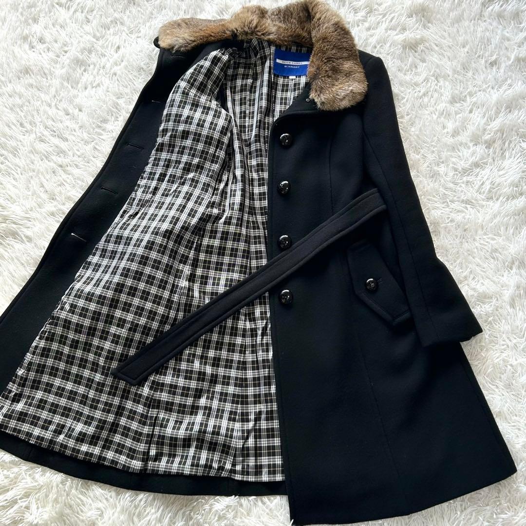 【極美品】バーバリーブルーレーベル　ファー付き　ベルテッドコート　黒　38