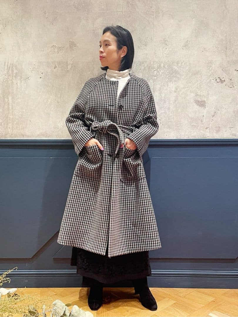 IENA LA BOUCLE チェックノーカラーコート