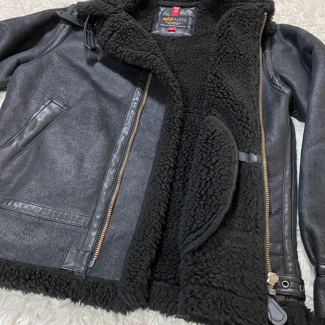 ALPHA ボア フェイクムートン フライトジャケット ブラック M