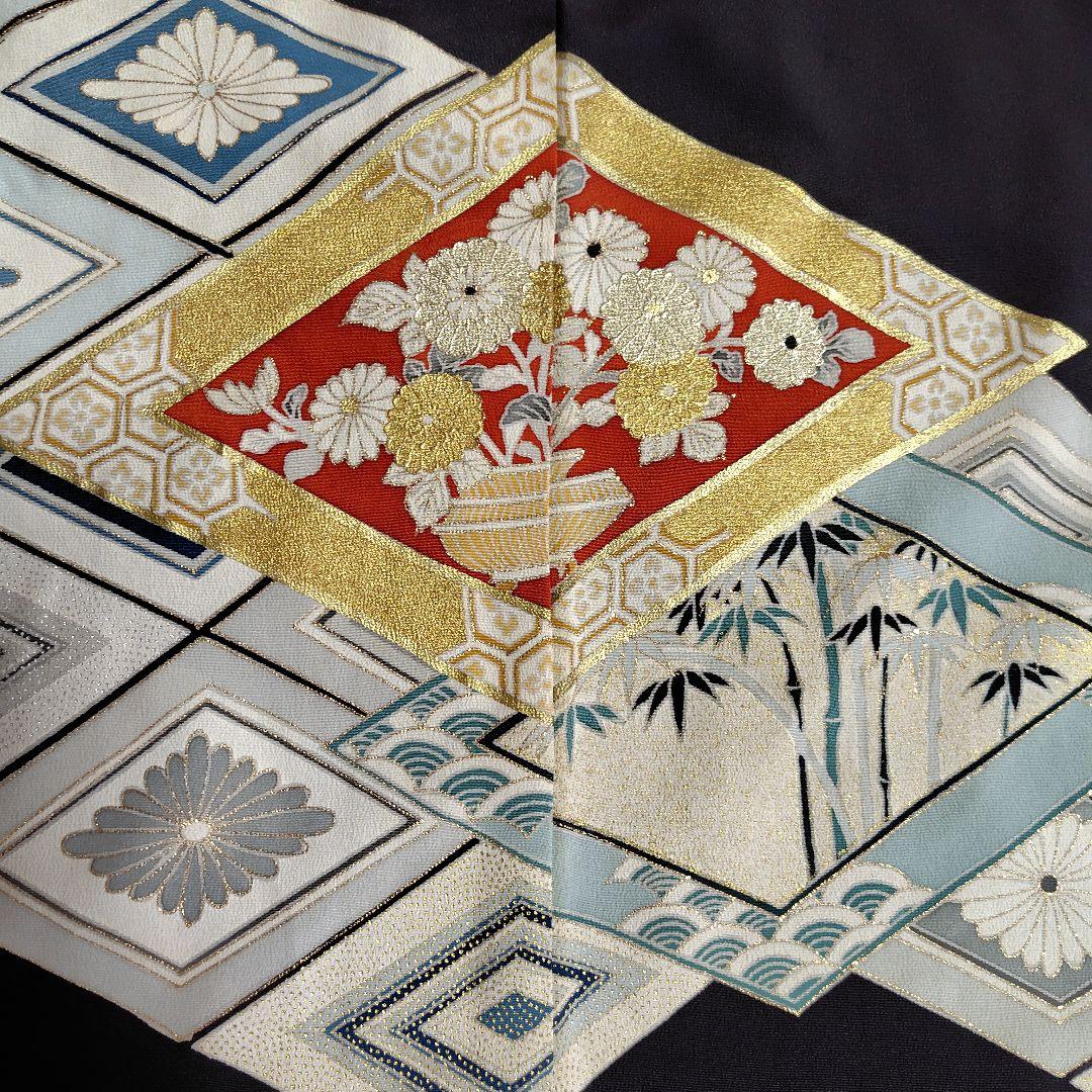 着物リメイク　ケープポンチョ　正絹黒留袖　鶴花柄　オープンファスナー　男女兼用