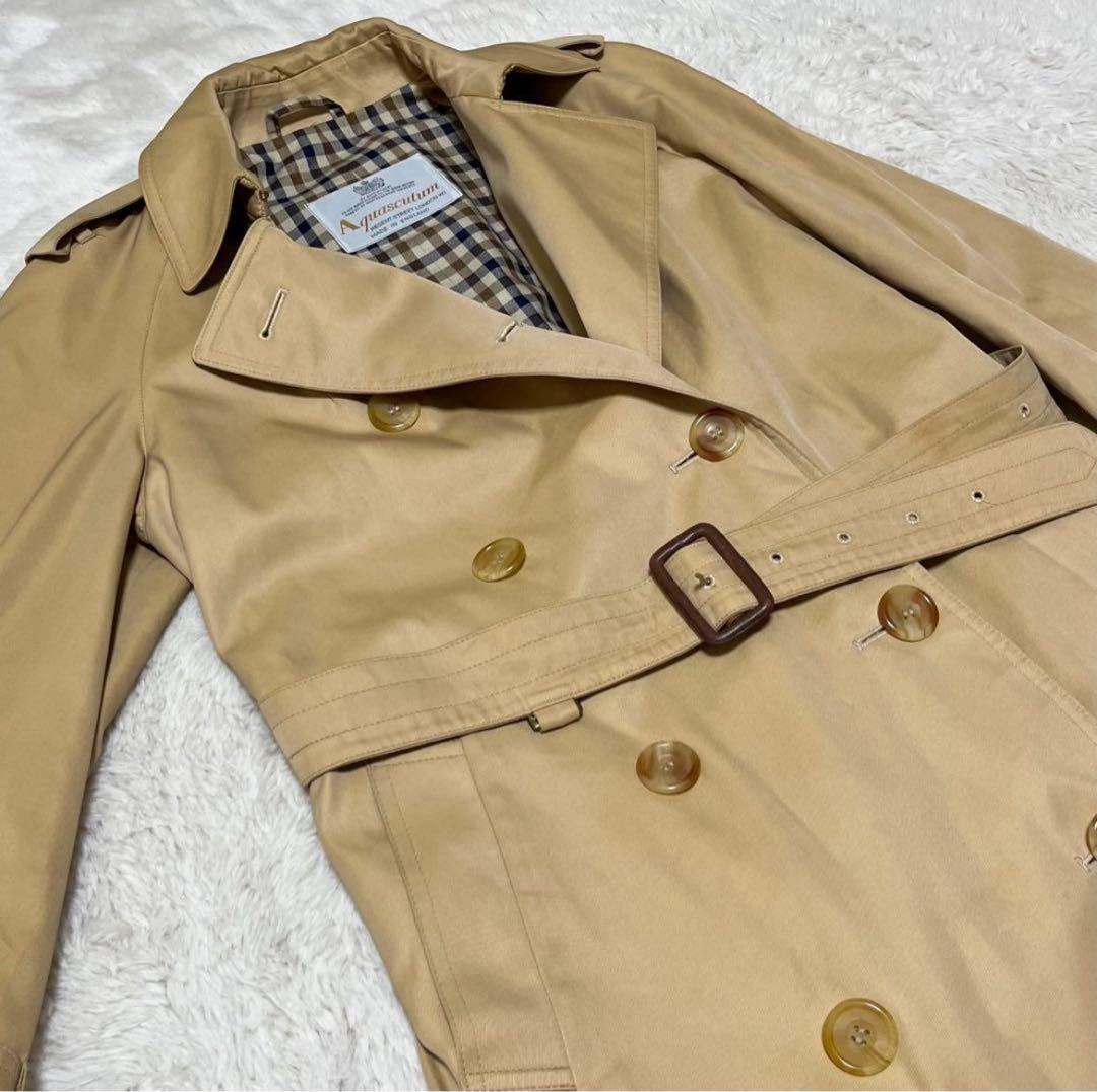 アクアスキュータム　ロング丈　トレンチコート　ベルト　クラブチェック　Aqua5