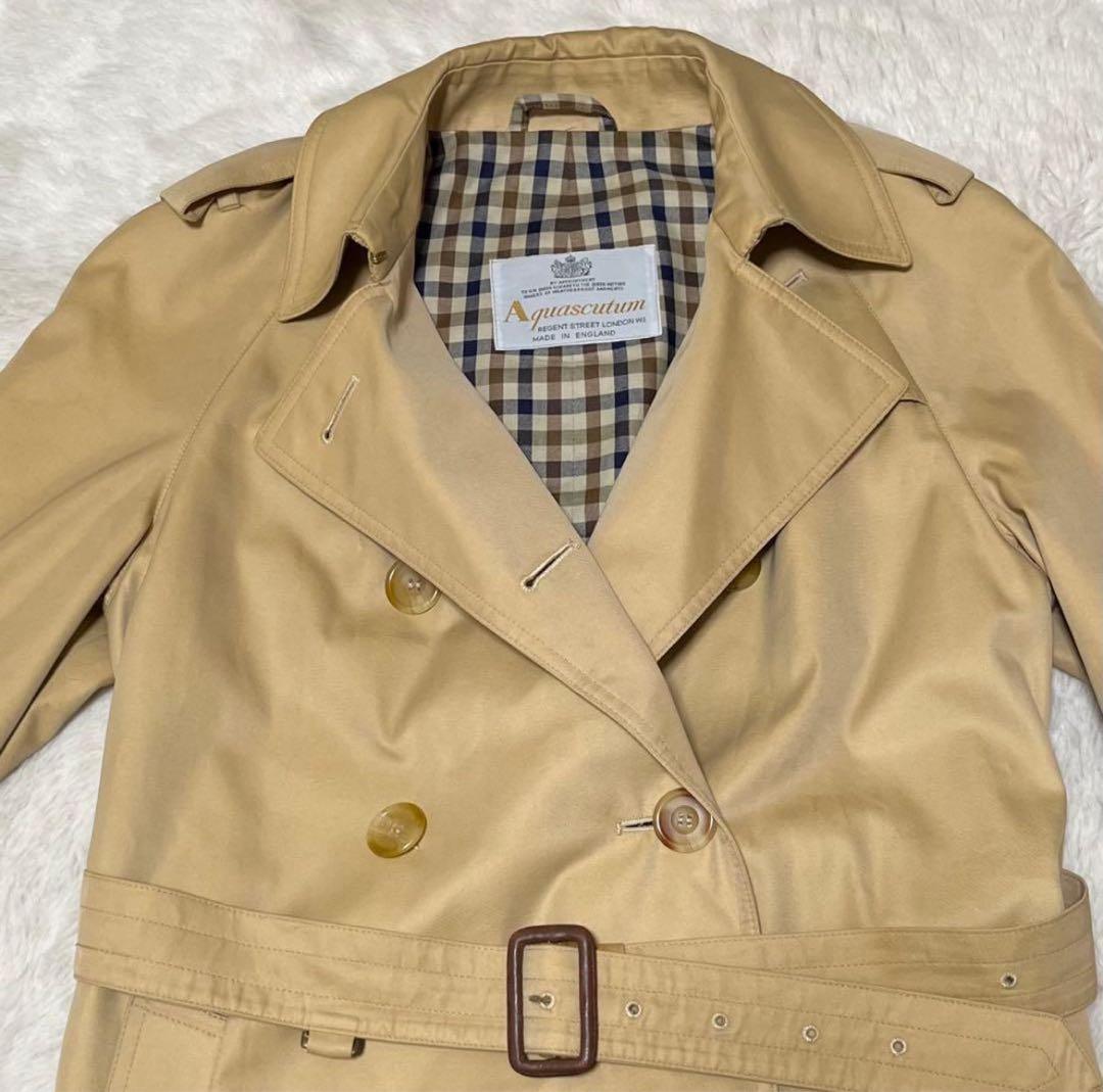 アクアスキュータム　ロング丈　トレンチコート　ベルト　クラブチェック　Aqua5