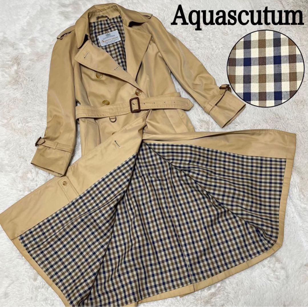 アクアスキュータム　ロング丈　トレンチコート　ベルト　クラブチェック　Aqua5