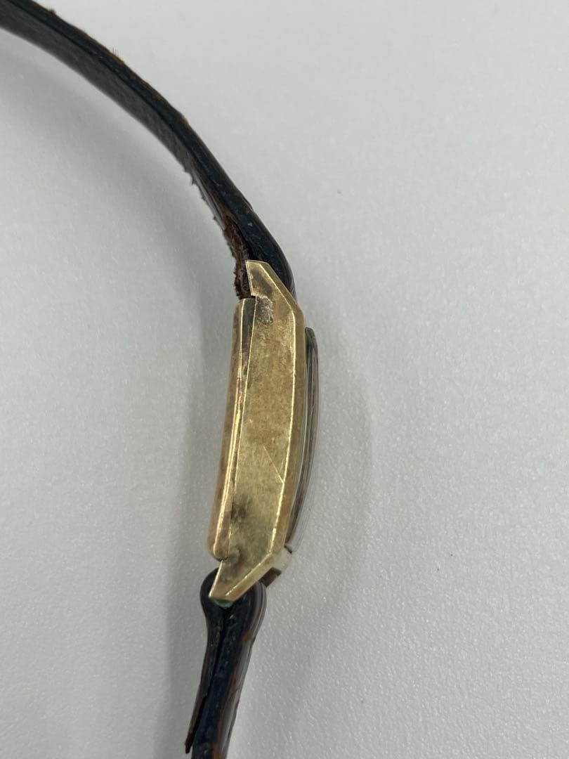 Perfine K18無垢ケース 角型手巻 17石 ジャンク アンティーク腕時計