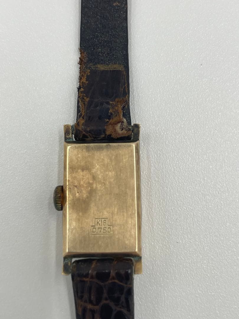 Perfine K18無垢ケース 角型手巻 17石 ジャンク アンティーク腕時計