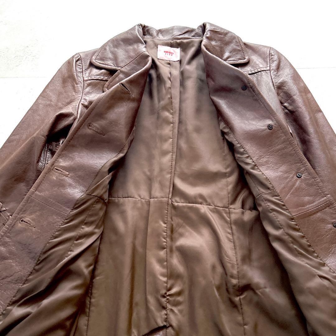 希少✨KENZOケンゾー　アーカイブ レザーコート ロング丈 本革ブラウンy2k