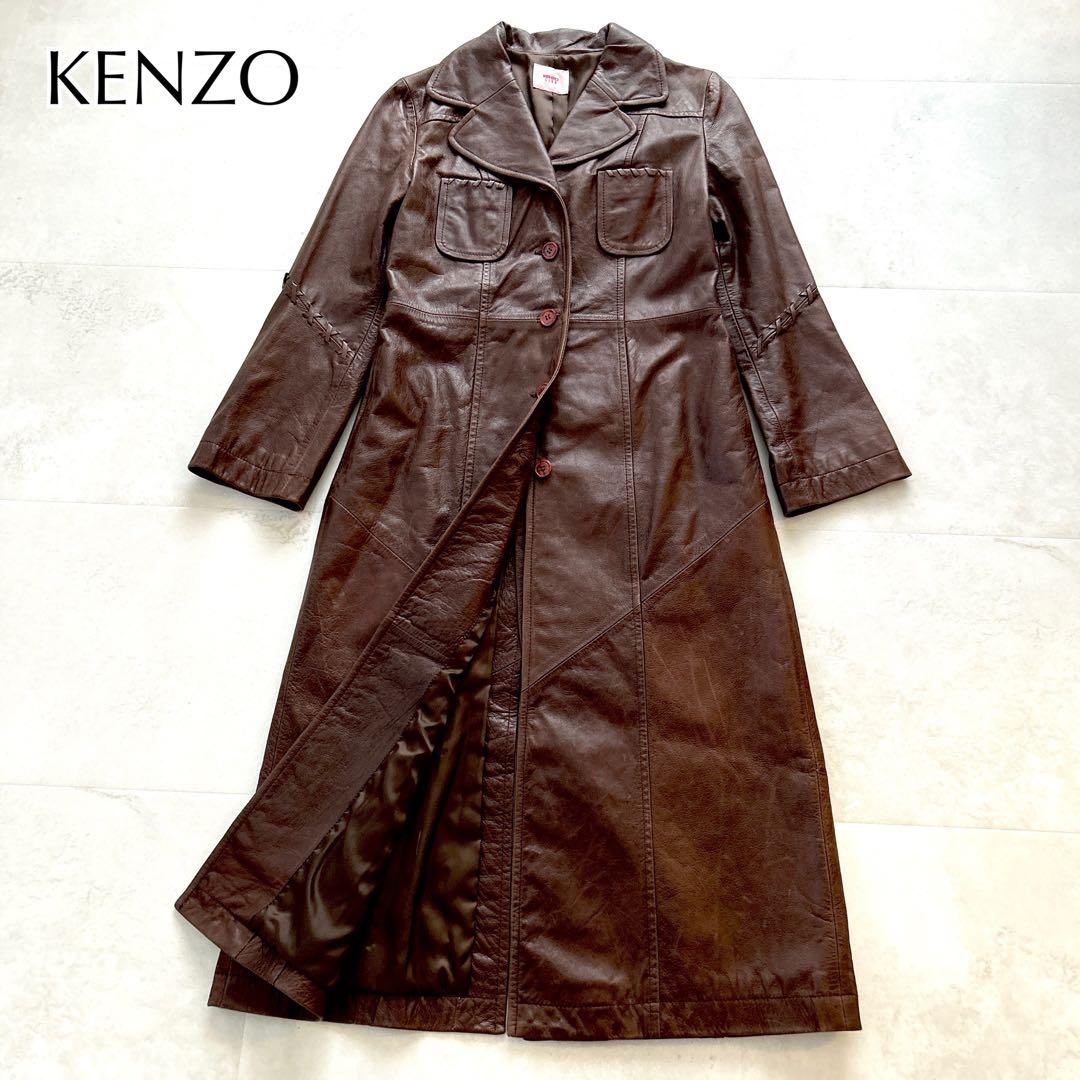 希少✨KENZOケンゾー　アーカイブ レザーコート ロング丈 本革ブラウンy2k