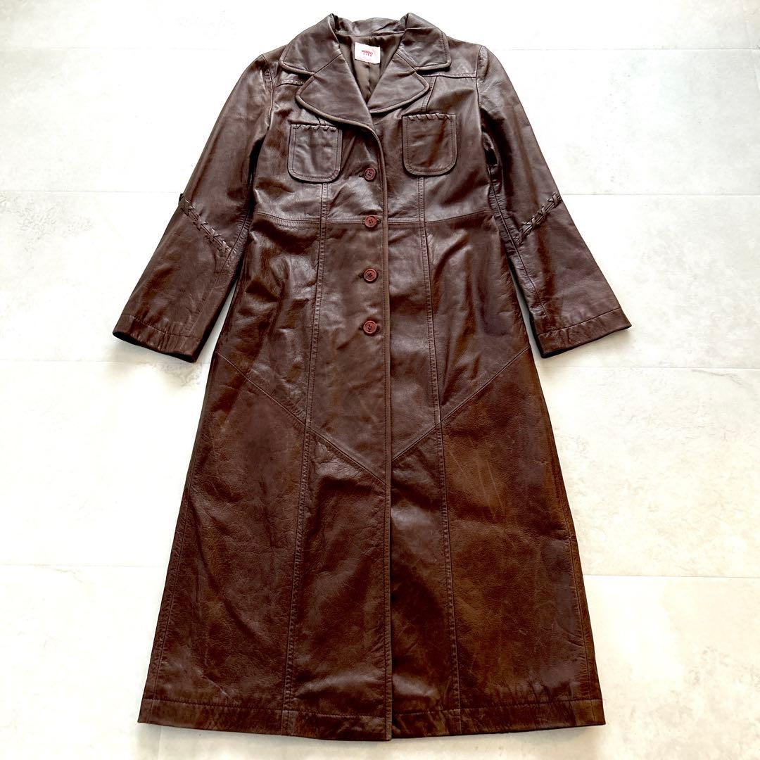 希少✨KENZOケンゾー　アーカイブ レザーコート ロング丈 本革ブラウンy2k