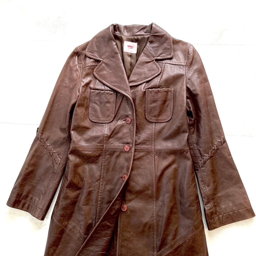 希少✨KENZOケンゾー　アーカイブ レザーコート ロング丈 本革ブラウンy2k