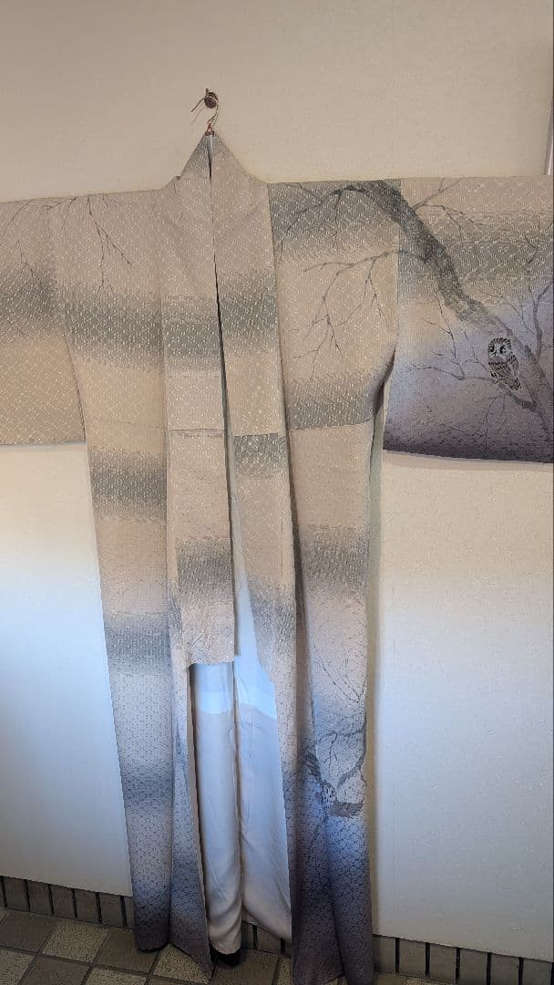 【美品•縁起物】訪問着 木の枝とフクロウ模様