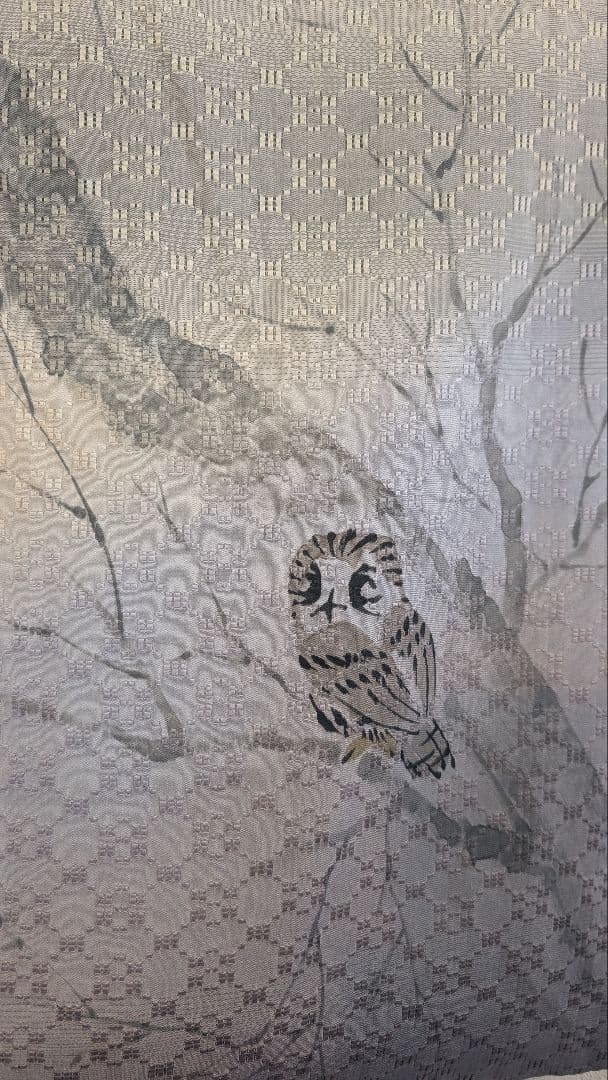 【美品•縁起物】訪問着 木の枝とフクロウ模様