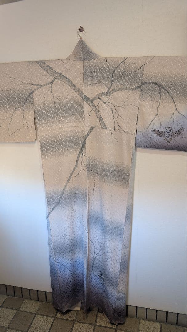 【美品•縁起物】訪問着 木の枝とフクロウ模様