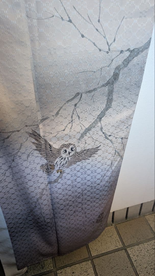 【美品•縁起物】訪問着 木の枝とフクロウ模様