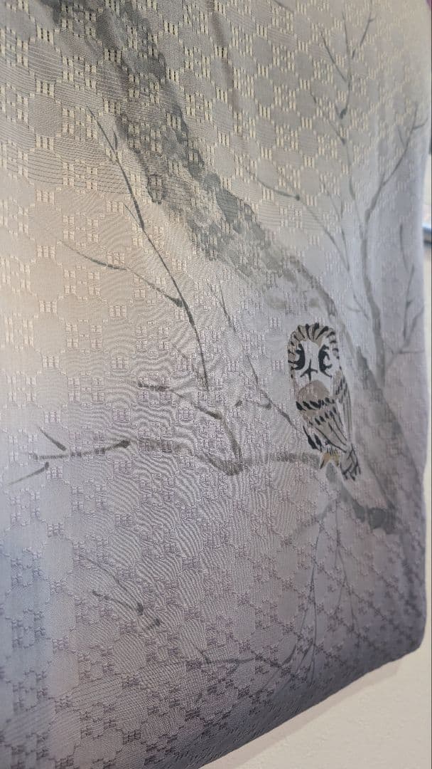 【美品•縁起物】訪問着 木の枝とフクロウ模様