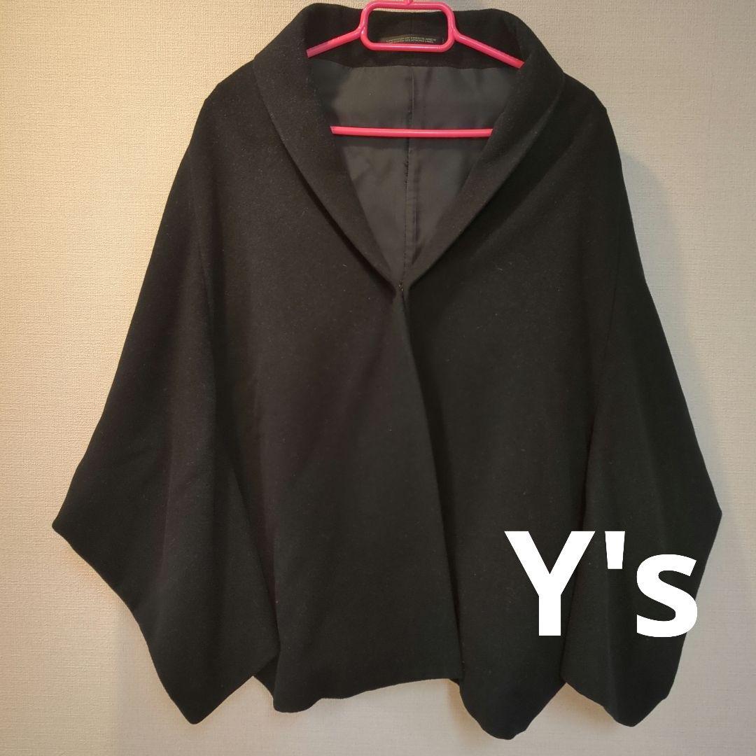 Y's ワイズ ポンチョケープ風コート 黒 L