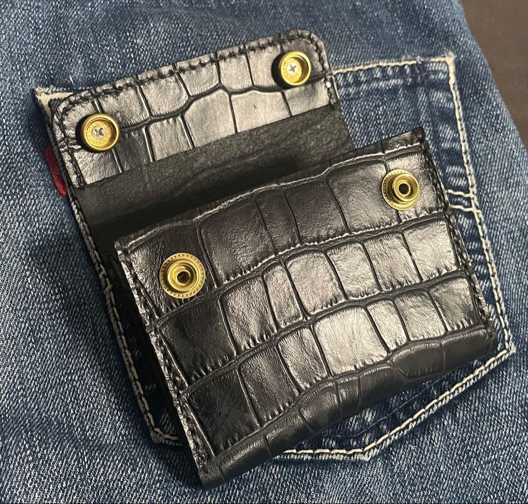 トラッカーウォレット クロコ 真鍮 アポロコンチョ 4層 茶芯