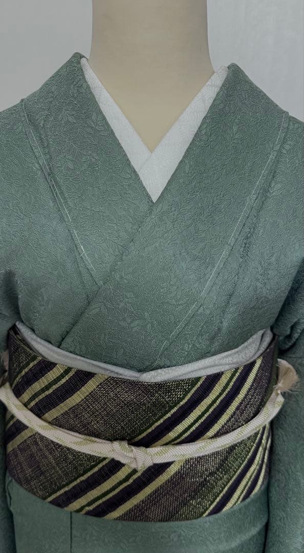 未使用品　大きなサイズ　南天模様織り出し　色無地着物