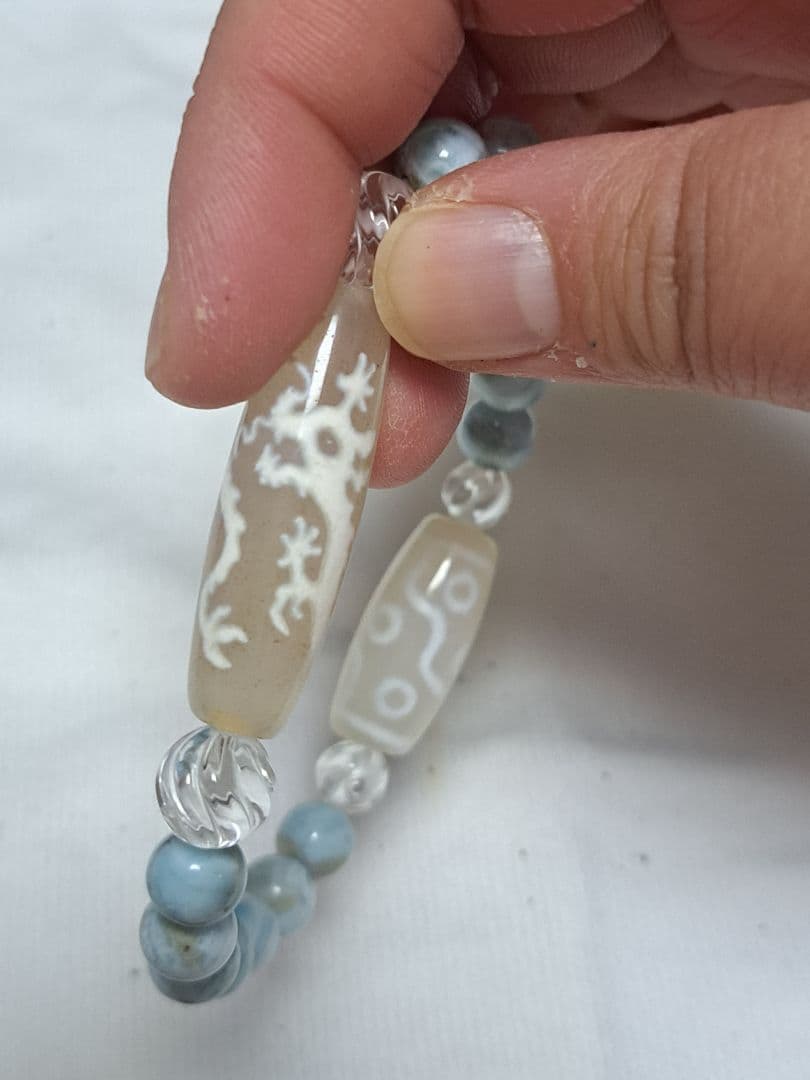 騎龍観音天珠 九眼天珠 ラリマー 水晶 デザインブレスレット 天然石