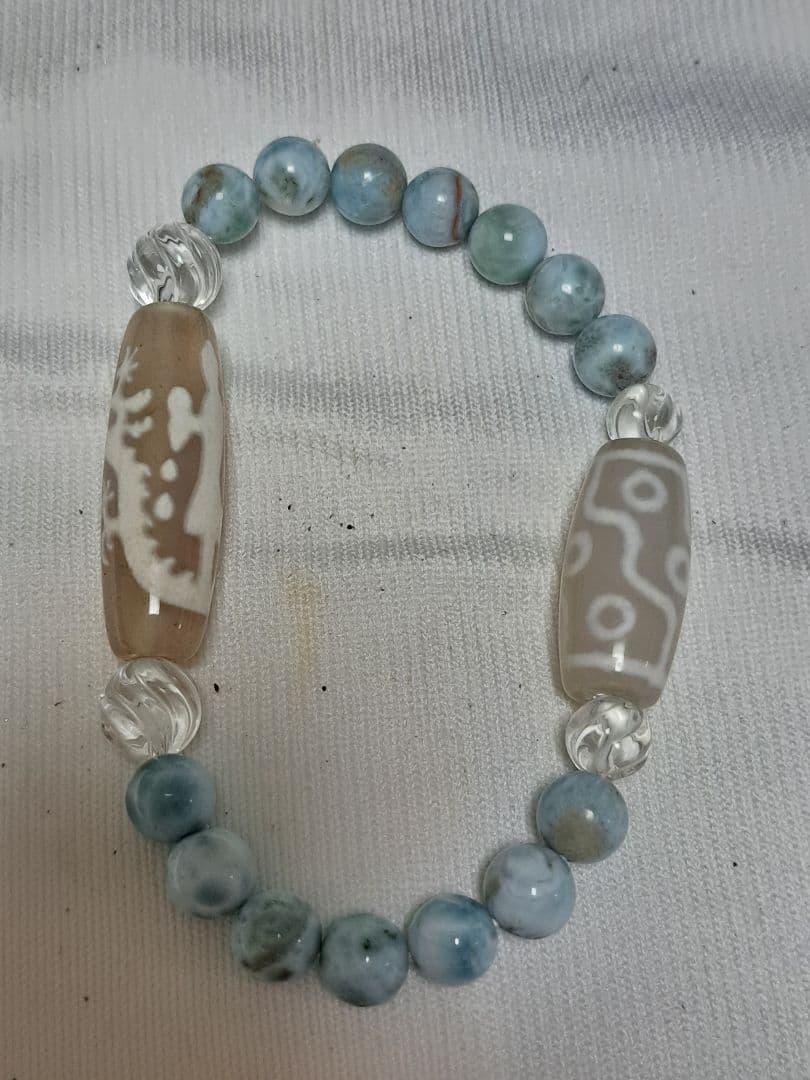 騎龍観音天珠 九眼天珠 ラリマー 水晶 デザインブレスレット 天然石