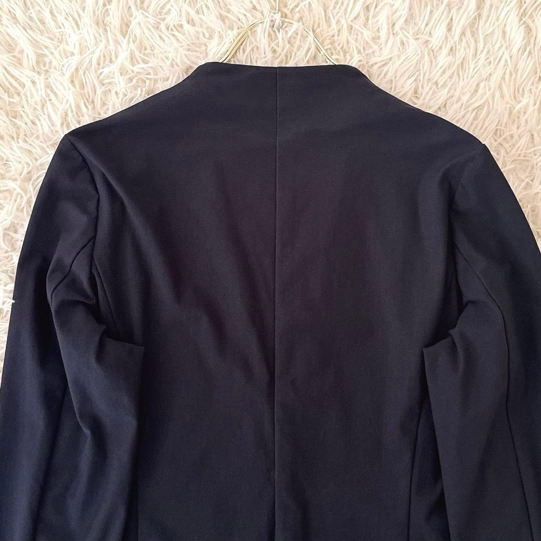 大きいサイズ13✨ケイミー ノーカラー スカートスーツ セットアップ 紺 伸縮性