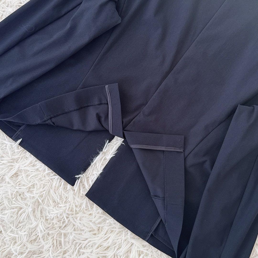 大きいサイズ13✨ケイミー ノーカラー スカートスーツ セットアップ 紺 伸縮性