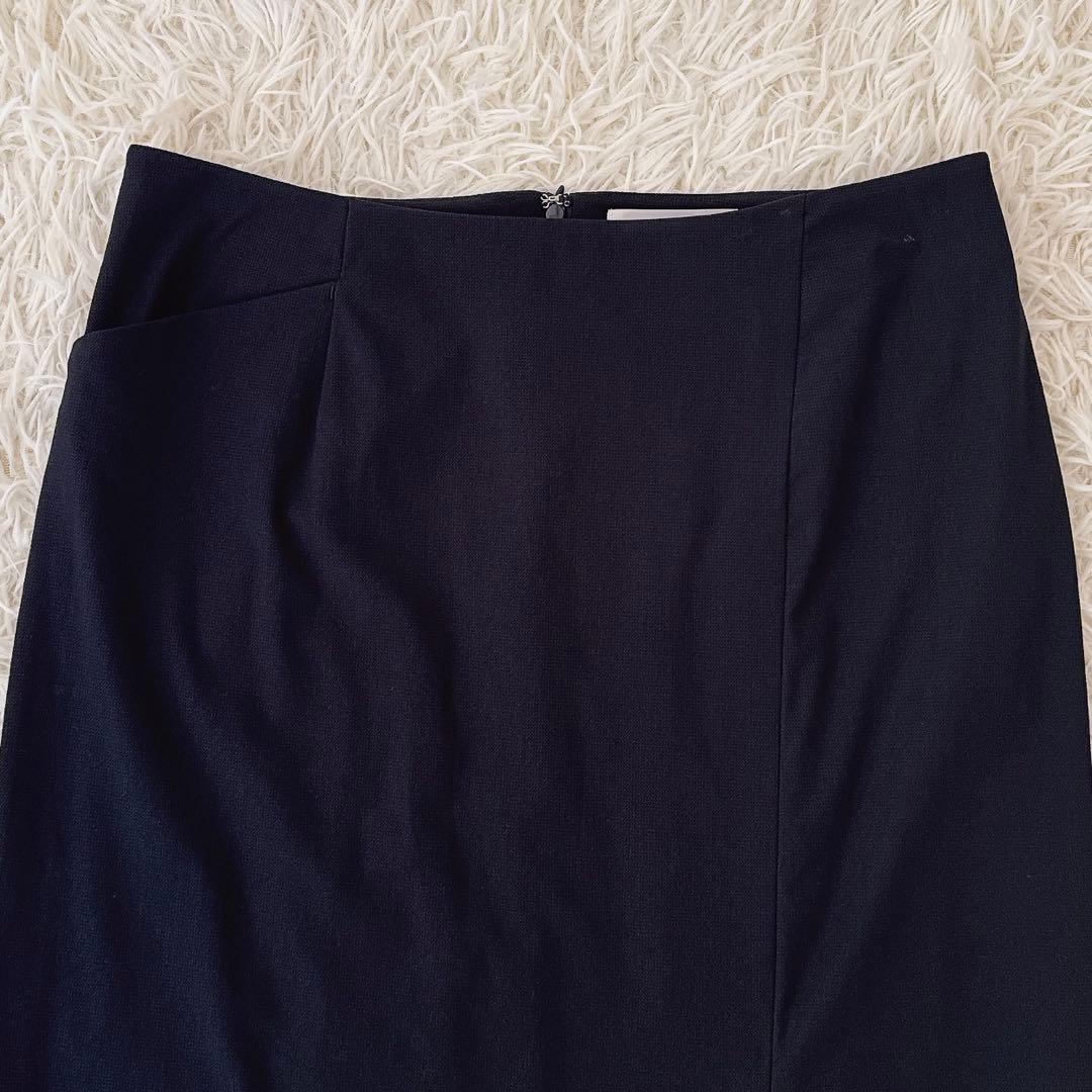 大きいサイズ13✨ケイミー ノーカラー スカートスーツ セットアップ 紺 伸縮性