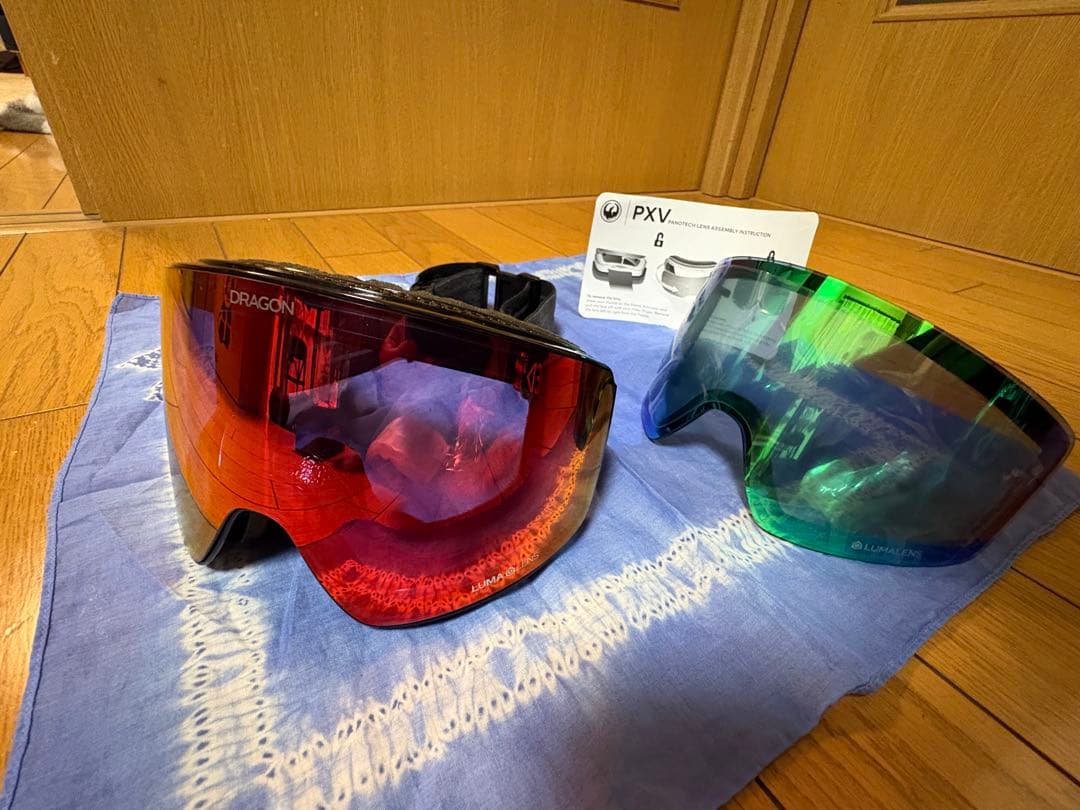 DRAGON PXV ゴーグル レッドレンズと交換用グリーンレンズ付き