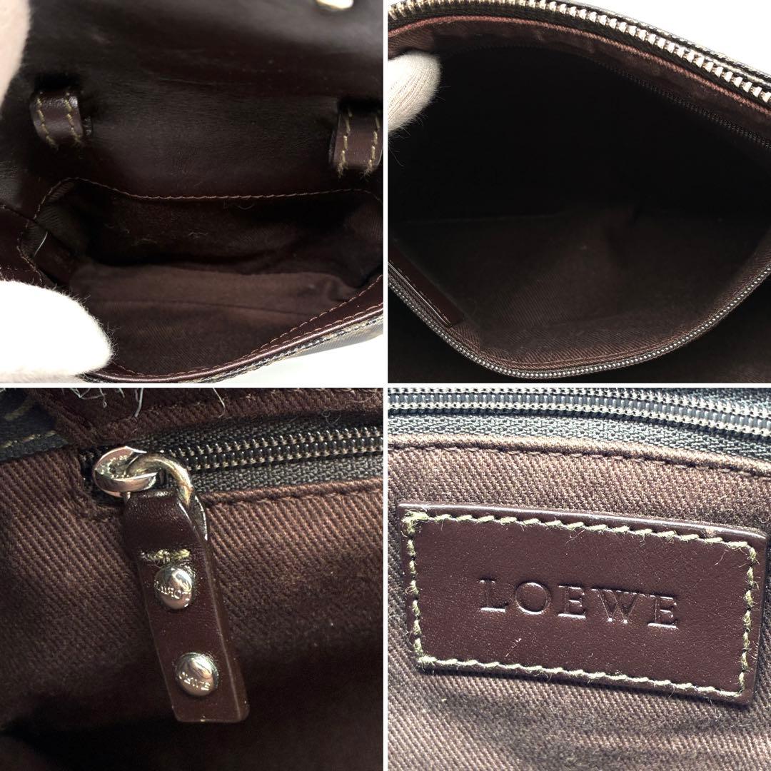 美品 ロエベ ショルダーバッグ リピートアナグラム ポーチ付 斜め掛け 黒 茶