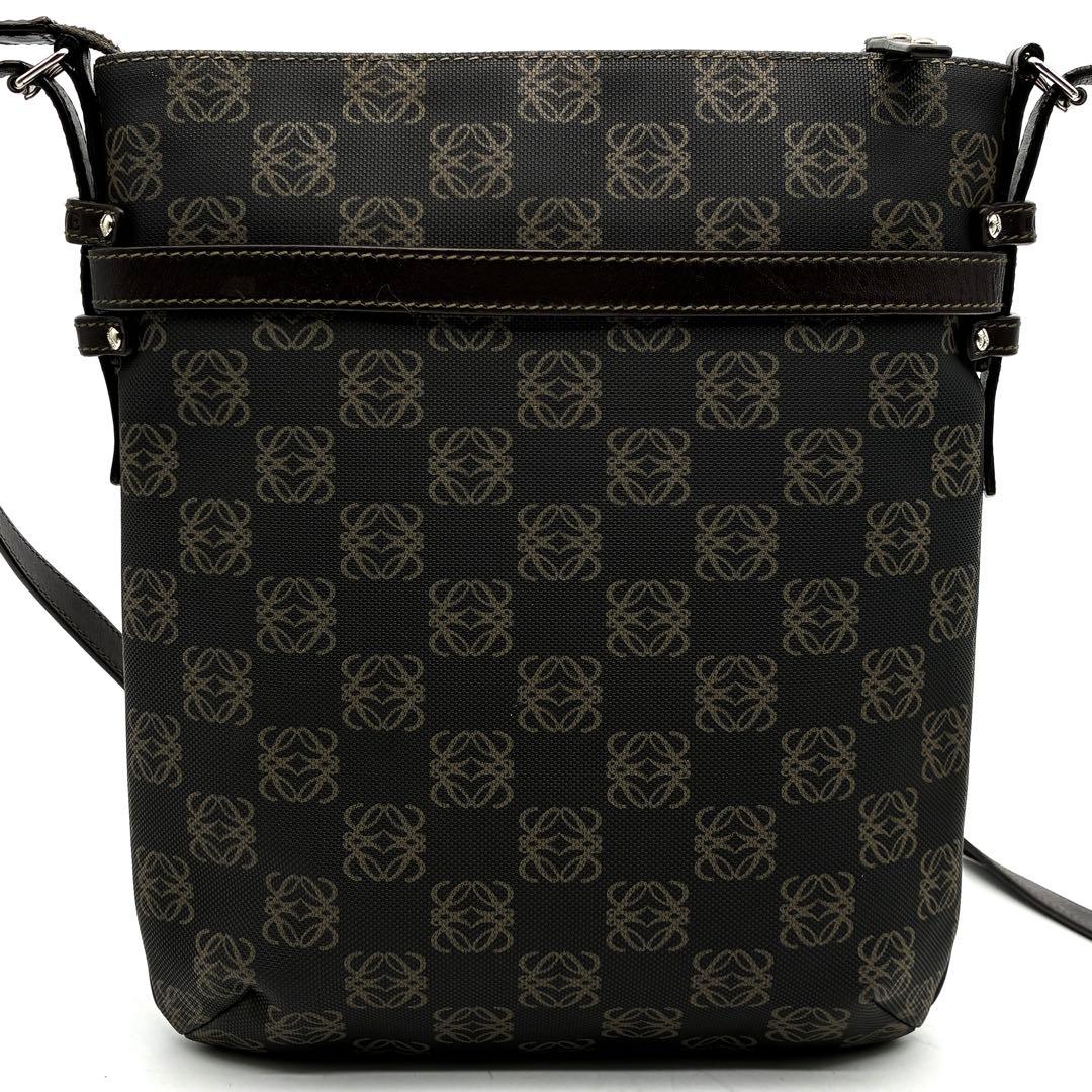 美品 ロエベ ショルダーバッグ リピートアナグラム ポーチ付 斜め掛け 黒 茶