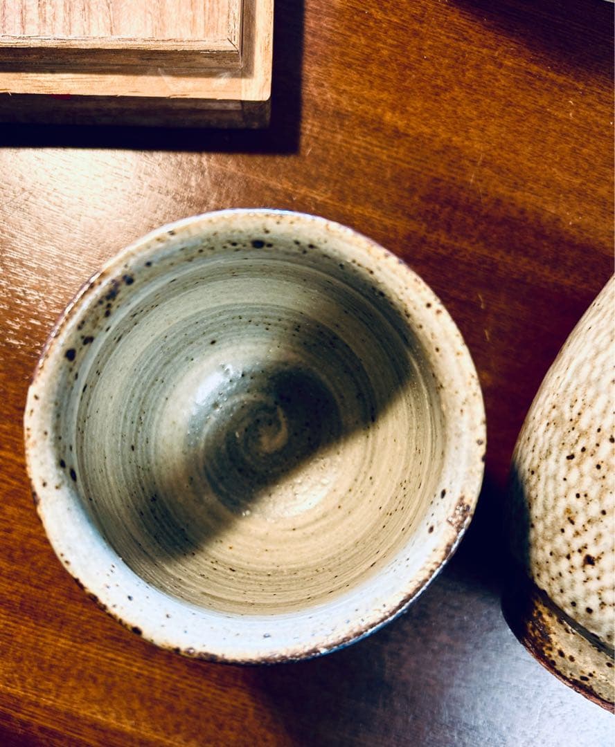 人間国宝　島岡達三　益子焼　象嵌夫婦湯呑み　共箱付き