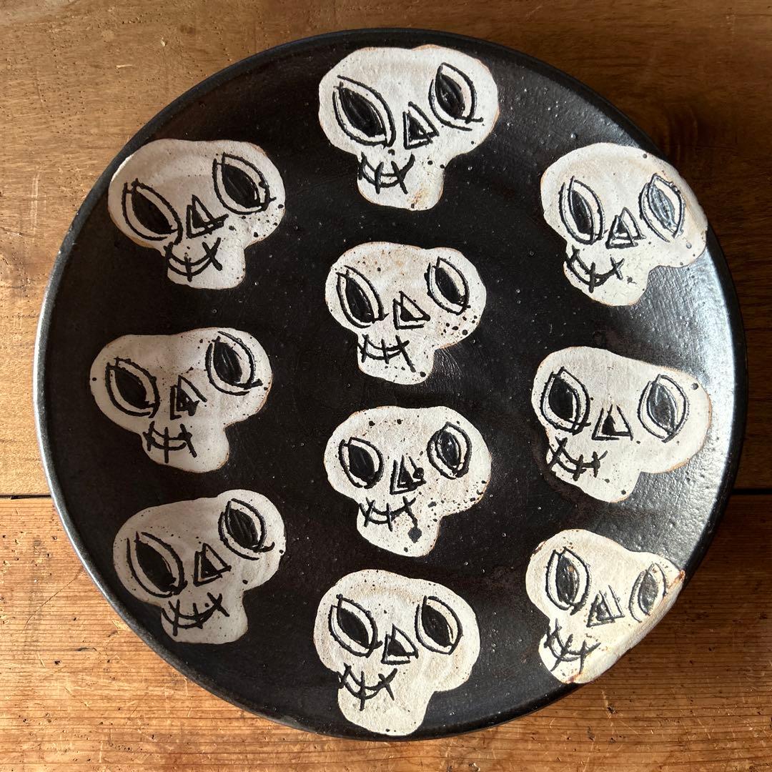 工房十鶴　ドクロ　お皿　7寸　やちむん　未使用