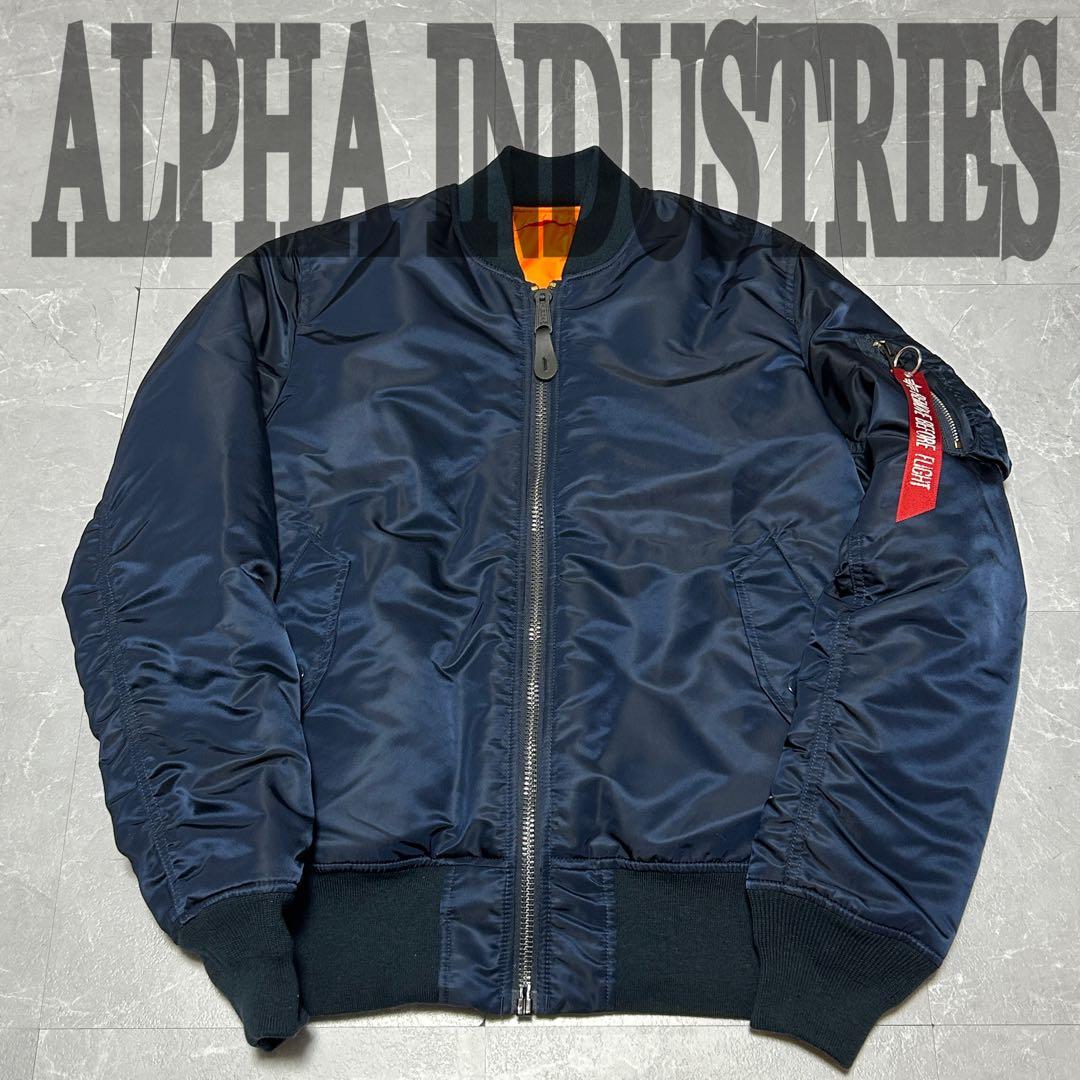☆新品級☆【ALPHA】MA-1 フライトジャケット ネイビー 赤タグ付き L