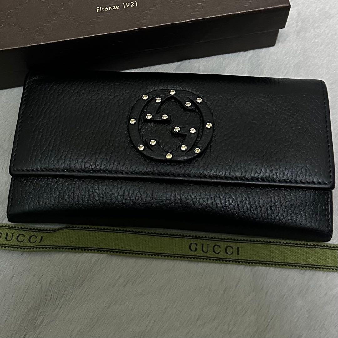 GUCCI グッチ　長財布　スタッズ　インターロッキング　GG ブラック