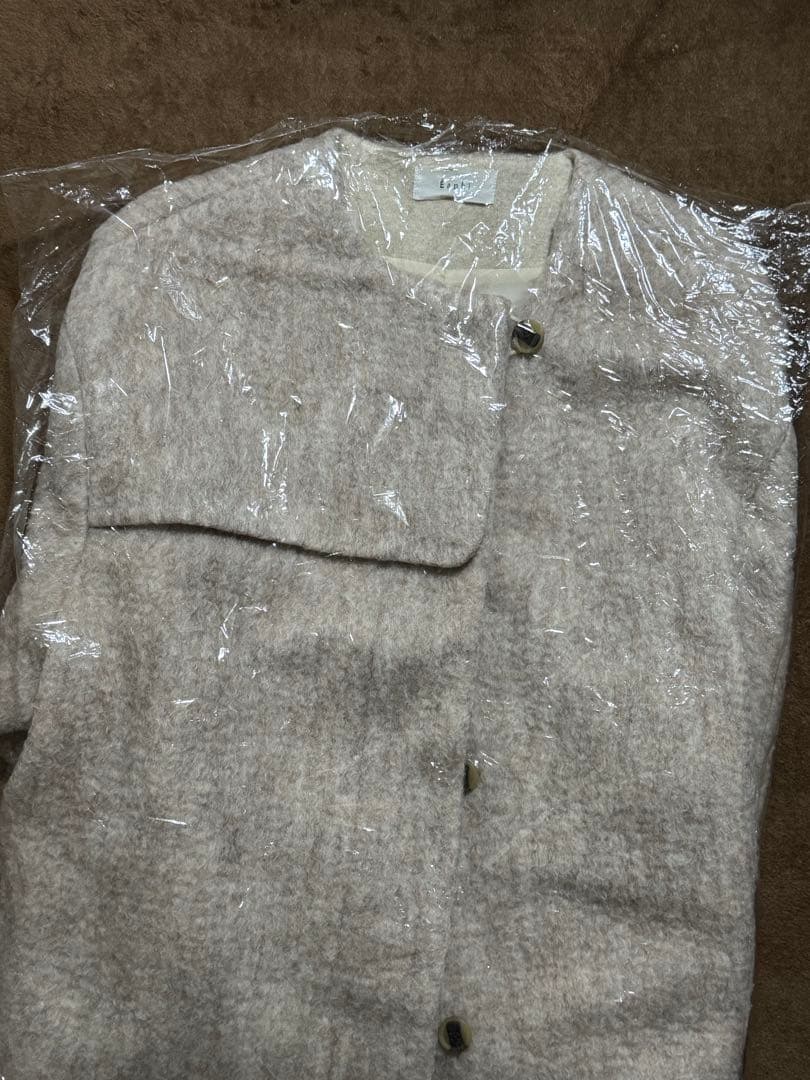 no collar shaggy long coat　Eaphi