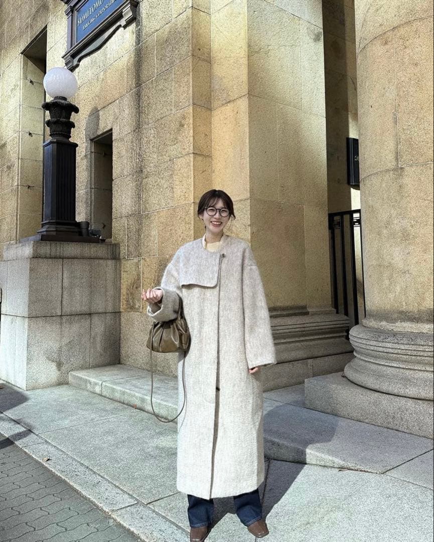 no collar shaggy long coat　Eaphi