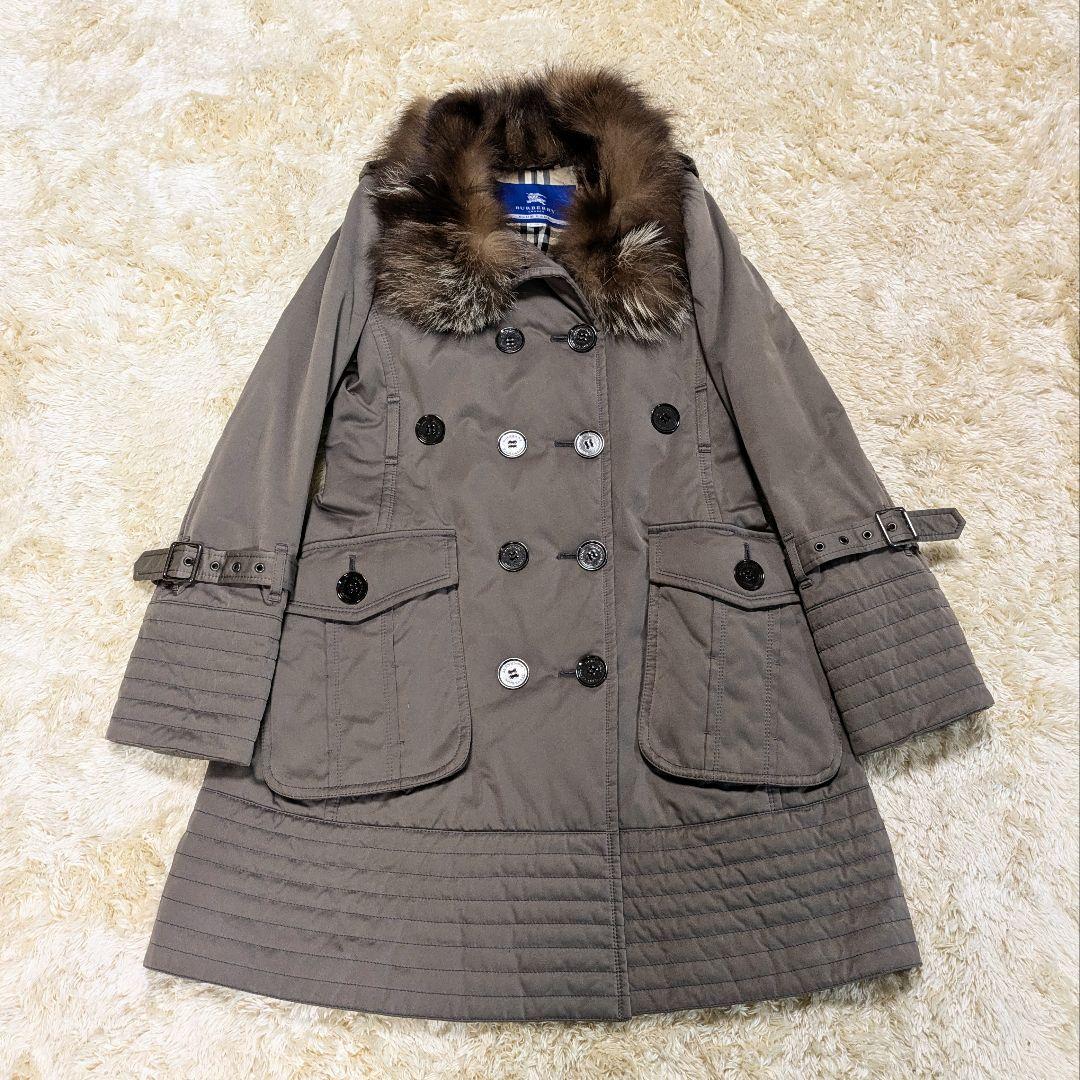 【美品】バーバリーブルーレーベル ファー付きトレンチコート ノバチェック