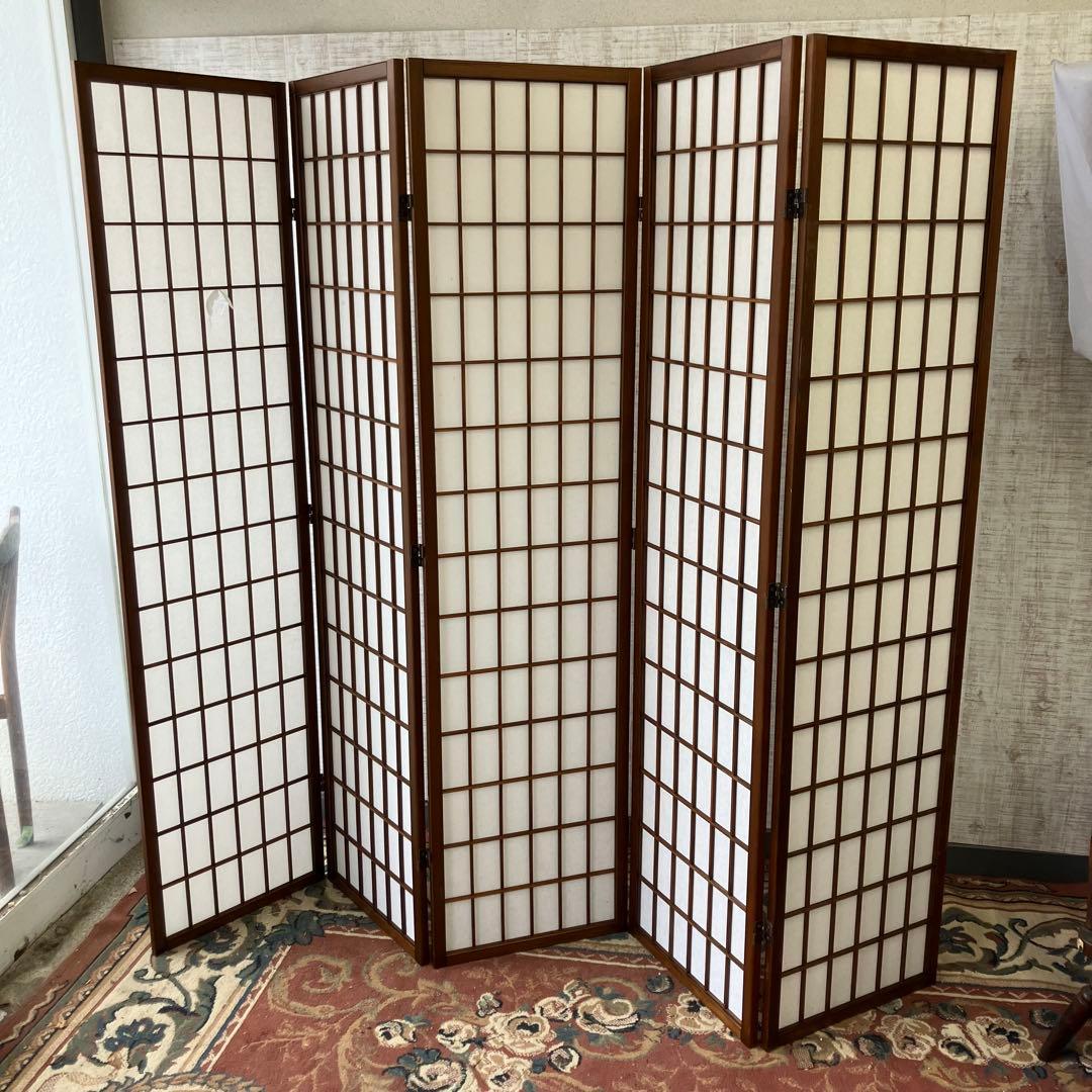 昭和レトロ 和モダン 木製 5連格子 障子パーテーション 間仕切り 仕切り 衝立