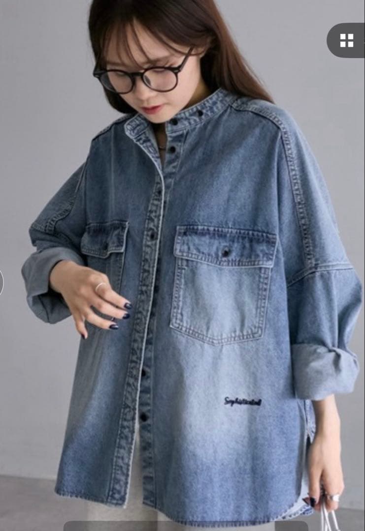 【新品】PUAL CE CINヴィンテージライクデニムバンドカラーシャツピュアル