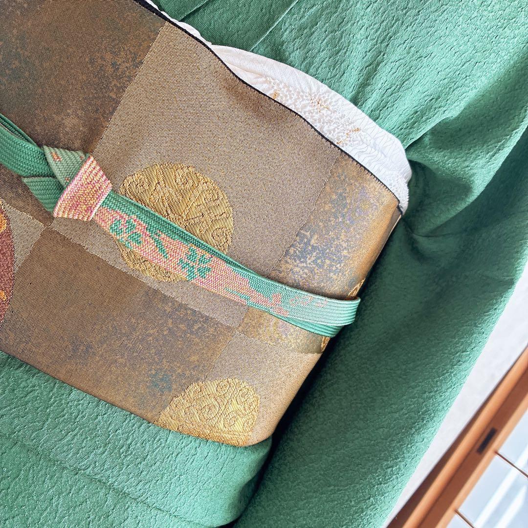 色無地　フルセット　着物　正絹　トールサイズ　緑　卒業式　入学式　N2