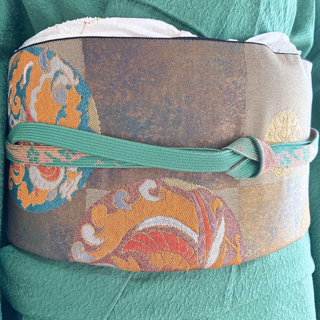 色無地　フルセット　着物　正絹　トールサイズ　緑　卒業式　入学式　N2