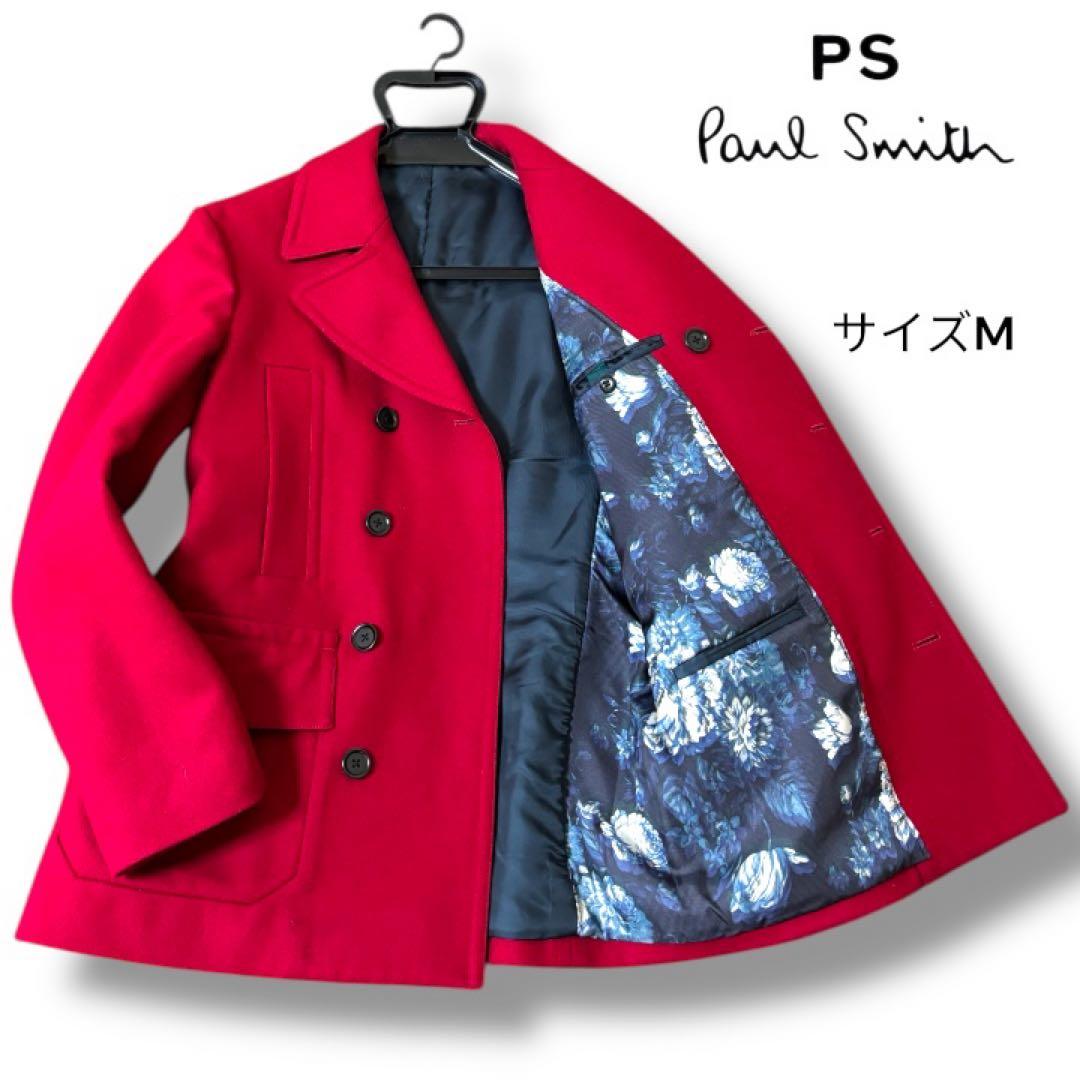 【美品】PSポールスミスPaul Smith★カシミヤ★花柄★Pコート M 赤