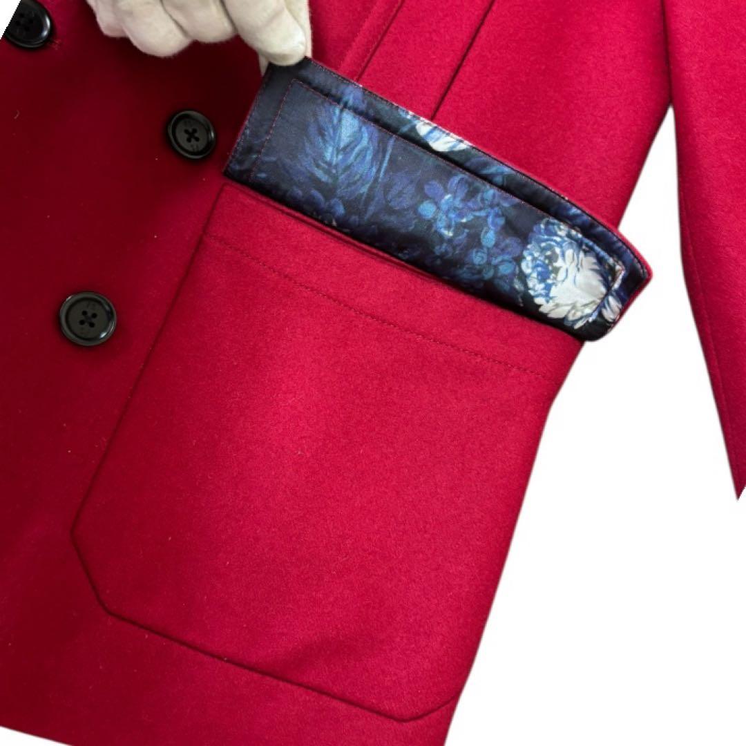 【美品】PSポールスミスPaul Smith★カシミヤ★花柄★Pコート M 赤