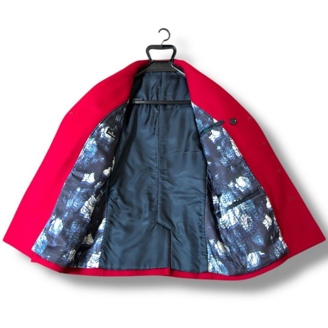 【美品】PSポールスミスPaul Smith★カシミヤ★花柄★Pコート M 赤