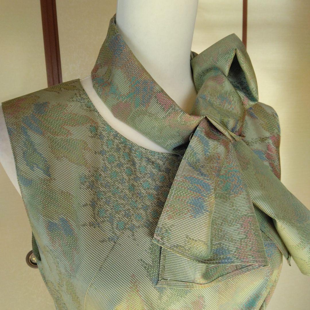 白大島紬解き生地からバイアス仕立てロングワンピースM寸