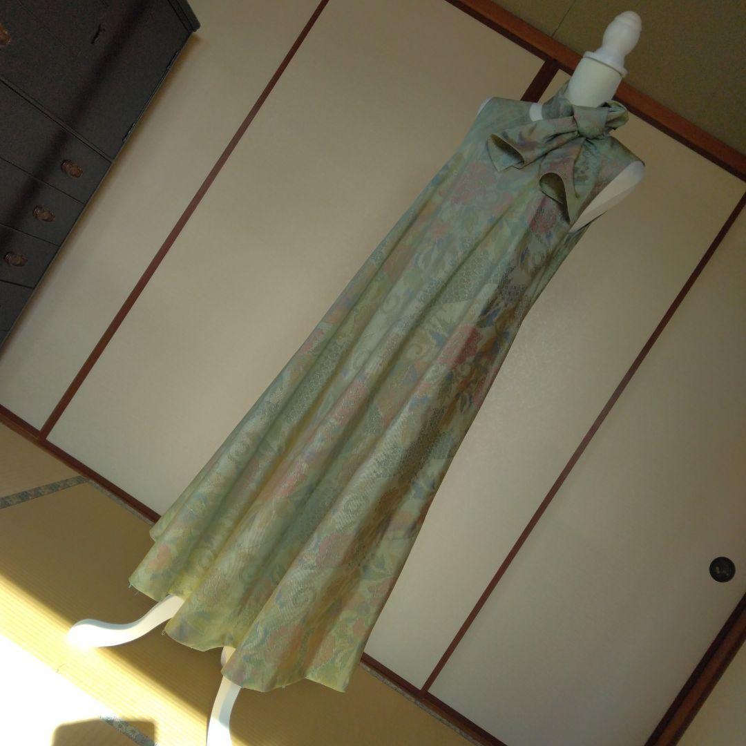 白大島紬解き生地からバイアス仕立てロングワンピースM寸