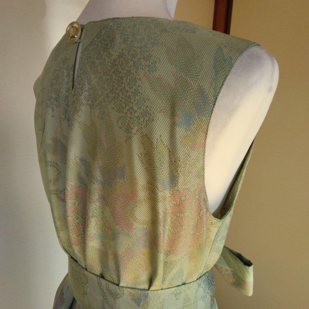 白大島紬解き生地からバイアス仕立てロングワンピースM寸