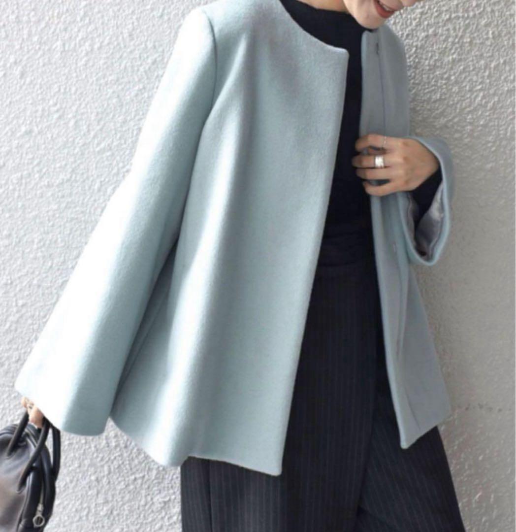 SHIPS ノーカラーショートコート　L