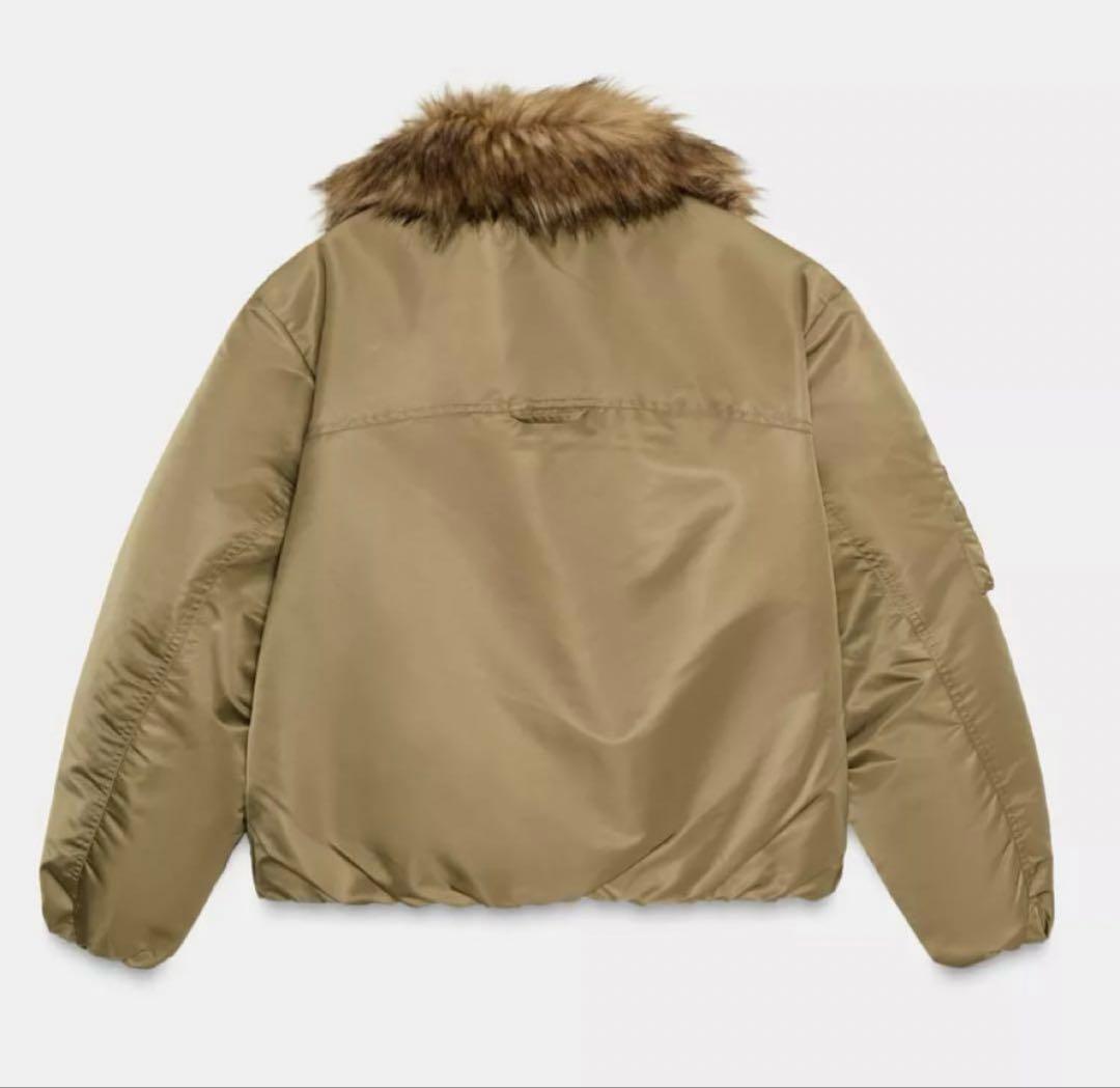 新品 ZARA フェイクファー襟 ジャケット M ブルゾンMA-1 アウター