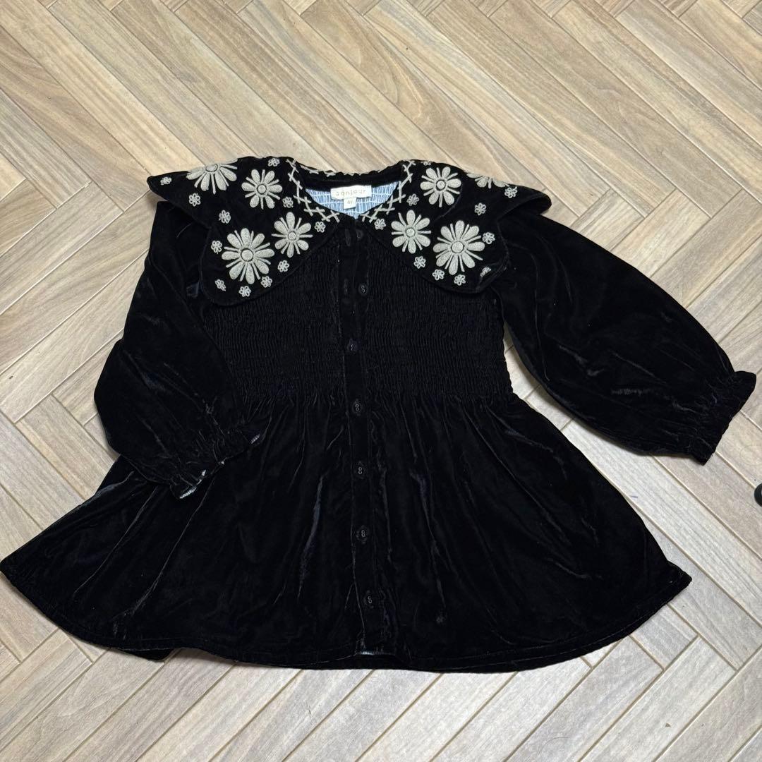 ワンピース bonjour diary Black velvet dress 4y